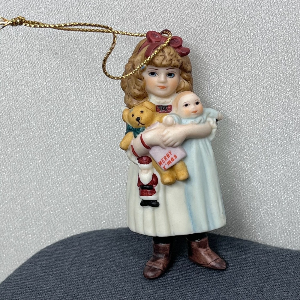 Jan Hagara Girl Porcelain Christmas Ornament 1984 Vintage Victorian Aesthetic